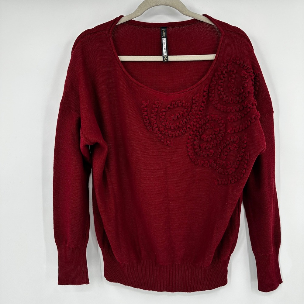 Plenty by Tracy Reese Burgundy Red Soutache Embroidered Sweater XL Mens